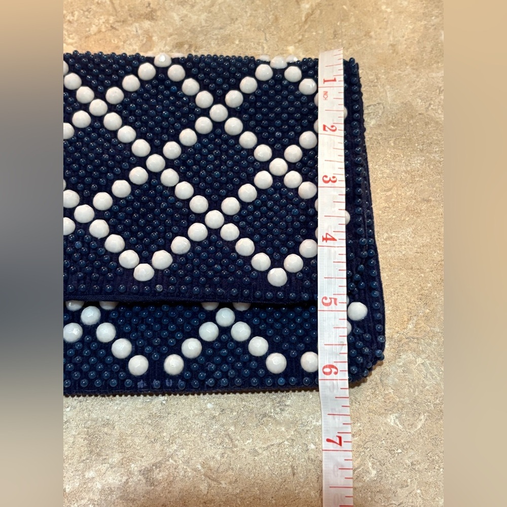Mr. Jonas Vintage Navy and White Beaded Clutch made in Hong Kong. - Picture 12 of 12